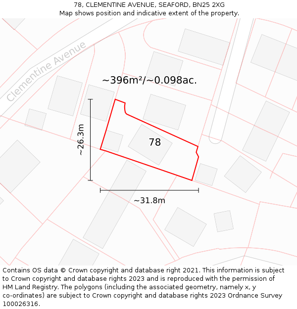78, CLEMENTINE AVENUE, SEAFORD, BN25 2XG: Plot and title map