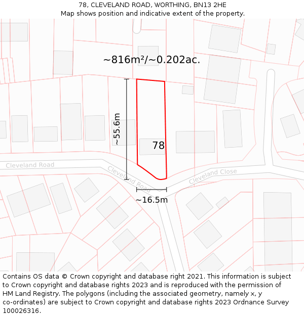 78, CLEVELAND ROAD, WORTHING, BN13 2HE: Plot and title map