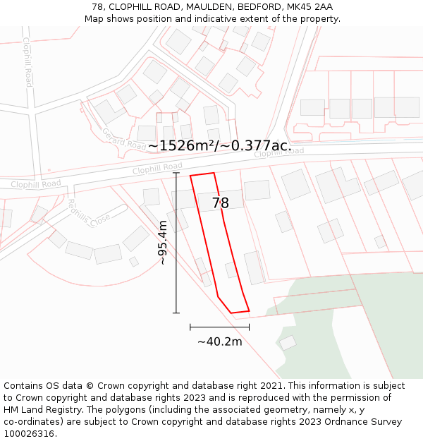 78, CLOPHILL ROAD, MAULDEN, BEDFORD, MK45 2AA: Plot and title map
