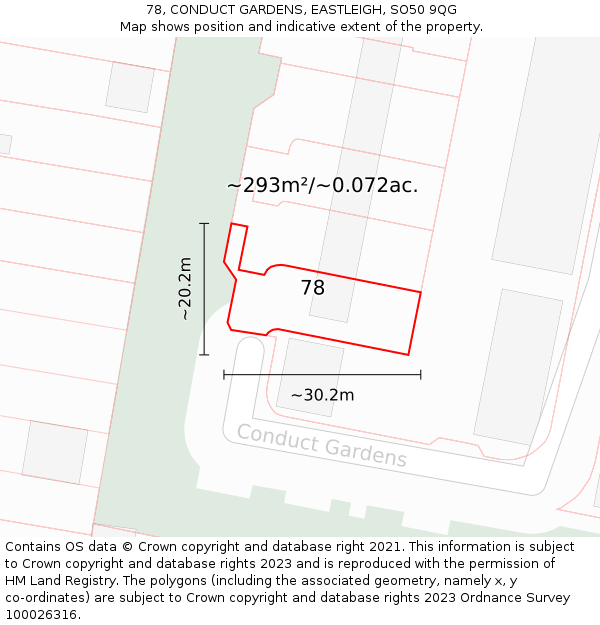 78, CONDUCT GARDENS, EASTLEIGH, SO50 9QG: Plot and title map
