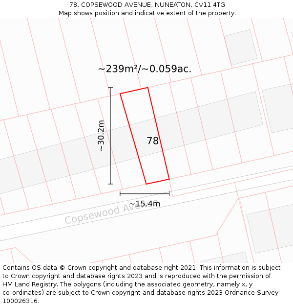 78, COPSEWOOD AVENUE, NUNEATON, CV11 4TG: Plot and title map