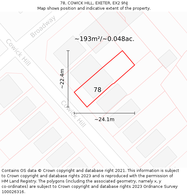 78, COWICK HILL, EXETER, EX2 9NJ: Plot and title map