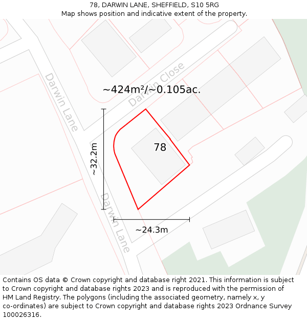 78, DARWIN LANE, SHEFFIELD, S10 5RG: Plot and title map