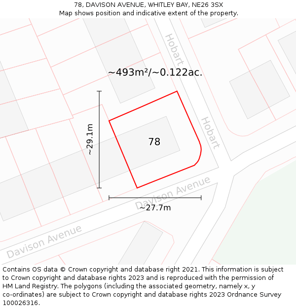 78, DAVISON AVENUE, WHITLEY BAY, NE26 3SX: Plot and title map