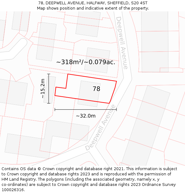 78, DEEPWELL AVENUE, HALFWAY, SHEFFIELD, S20 4ST: Plot and title map
