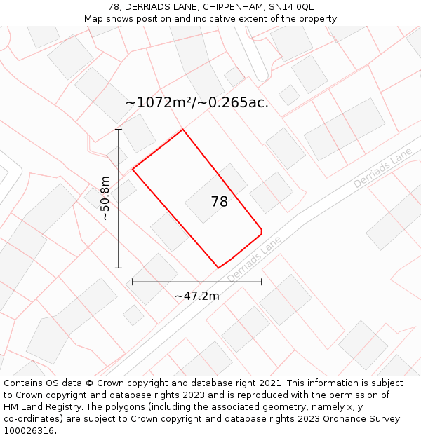 78, DERRIADS LANE, CHIPPENHAM, SN14 0QL: Plot and title map