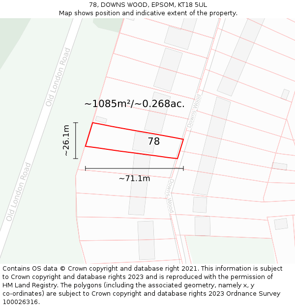 78, DOWNS WOOD, EPSOM, KT18 5UL: Plot and title map