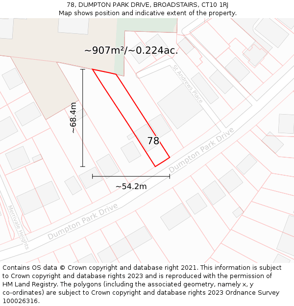 78, DUMPTON PARK DRIVE, BROADSTAIRS, CT10 1RJ: Plot and title map