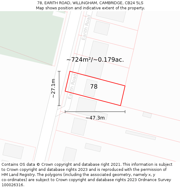 78, EARITH ROAD, WILLINGHAM, CAMBRIDGE, CB24 5LS: Plot and title map