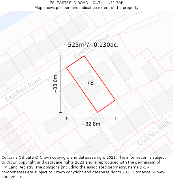 78, EASTFIELD ROAD, LOUTH, LN11 7AR: Plot and title map