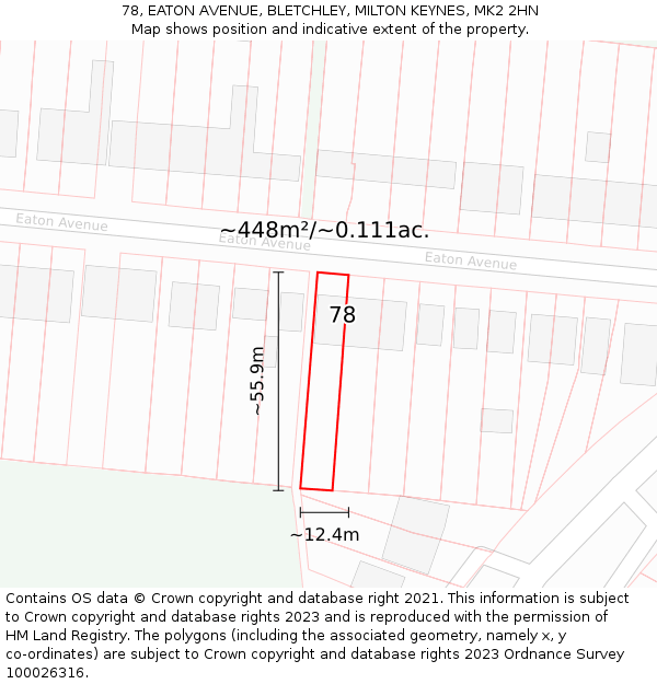 78, EATON AVENUE, BLETCHLEY, MILTON KEYNES, MK2 2HN: Plot and title map
