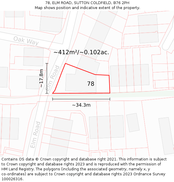 78, ELM ROAD, SUTTON COLDFIELD, B76 2PH: Plot and title map