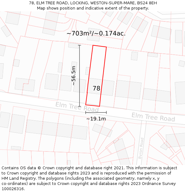 78, ELM TREE ROAD, LOCKING, WESTON-SUPER-MARE, BS24 8EH: Plot and title map