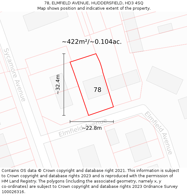 78, ELMFIELD AVENUE, HUDDERSFIELD, HD3 4SQ: Plot and title map
