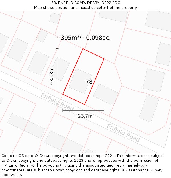 78, ENFIELD ROAD, DERBY, DE22 4DG: Plot and title map