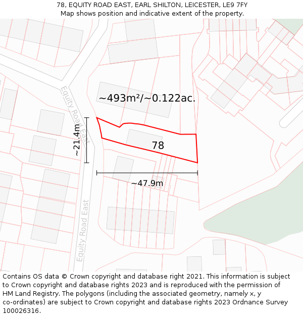 78, EQUITY ROAD EAST, EARL SHILTON, LEICESTER, LE9 7FY: Plot and title map