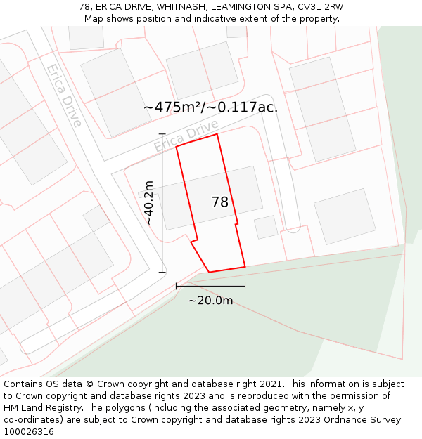 78, ERICA DRIVE, WHITNASH, LEAMINGTON SPA, CV31 2RW: Plot and title map