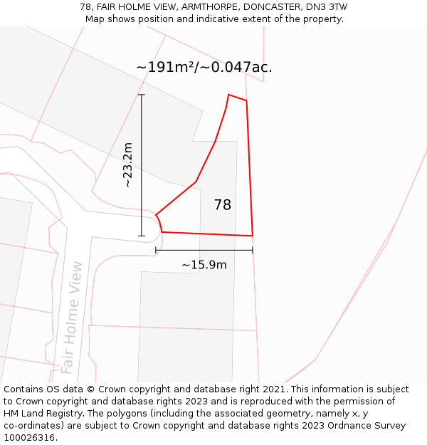 78, FAIR HOLME VIEW, ARMTHORPE, DONCASTER, DN3 3TW: Plot and title map