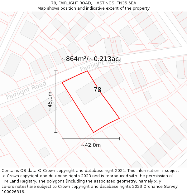 78, FAIRLIGHT ROAD, HASTINGS, TN35 5EA: Plot and title map