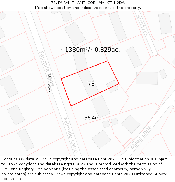 78, FAIRMILE LANE, COBHAM, KT11 2DA: Plot and title map