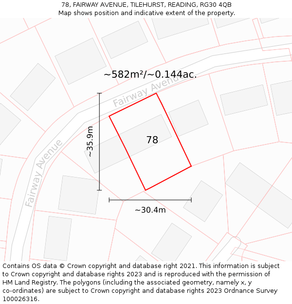78, FAIRWAY AVENUE, TILEHURST, READING, RG30 4QB: Plot and title map