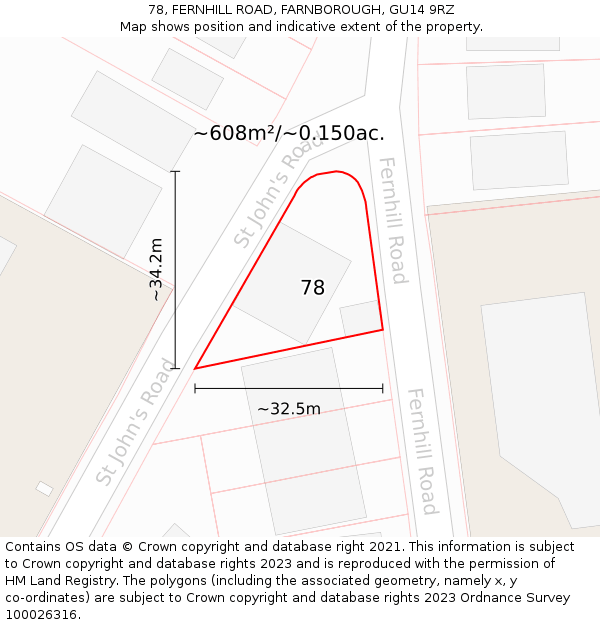 78, FERNHILL ROAD, FARNBOROUGH, GU14 9RZ: Plot and title map