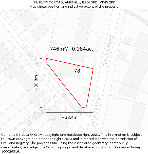 78, FLITWICK ROAD, AMPTHILL, BEDFORD, MK45 2PD: Plot and title map