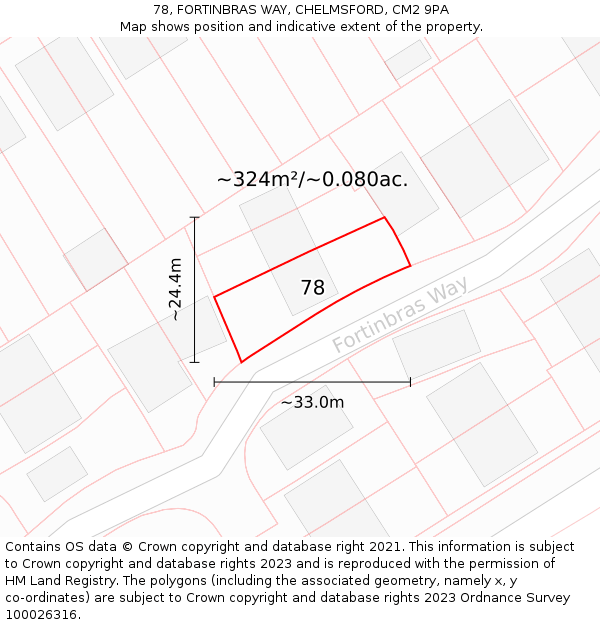 78, FORTINBRAS WAY, CHELMSFORD, CM2 9PA: Plot and title map