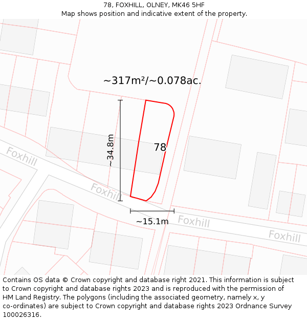 78, FOXHILL, OLNEY, MK46 5HF: Plot and title map