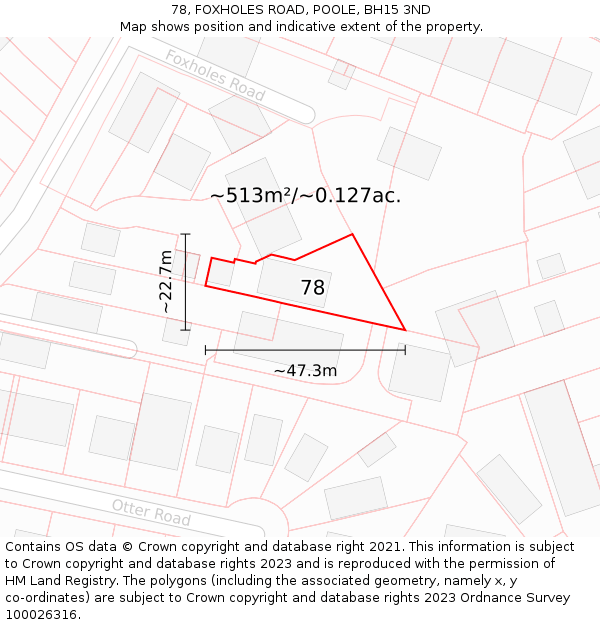 78, FOXHOLES ROAD, POOLE, BH15 3ND: Plot and title map