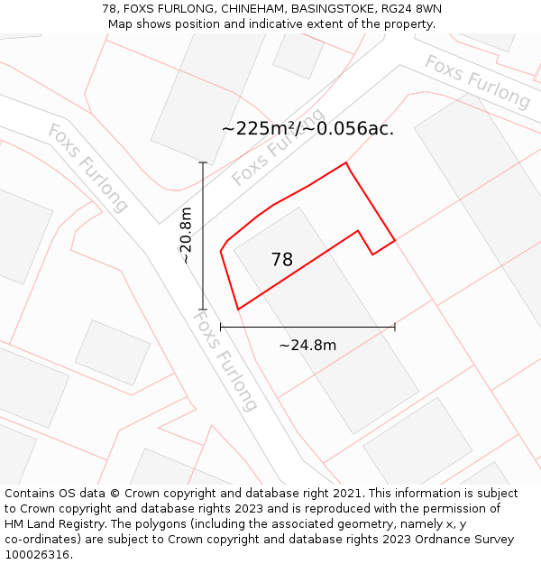 78, FOXS FURLONG, CHINEHAM, BASINGSTOKE, RG24 8WN: Plot and title map