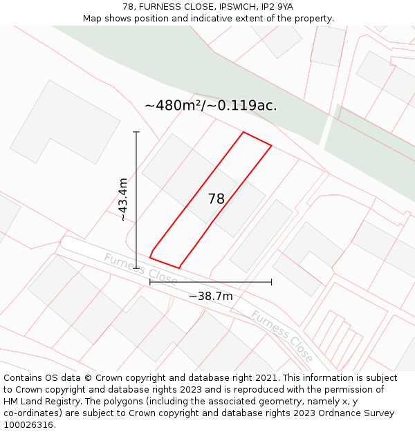 78, FURNESS CLOSE, IPSWICH, IP2 9YA: Plot and title map