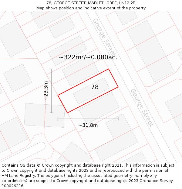 78, GEORGE STREET, MABLETHORPE, LN12 2BJ: Plot and title map