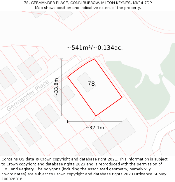 78, GERMANDER PLACE, CONNIBURROW, MILTON KEYNES, MK14 7DP: Plot and title map