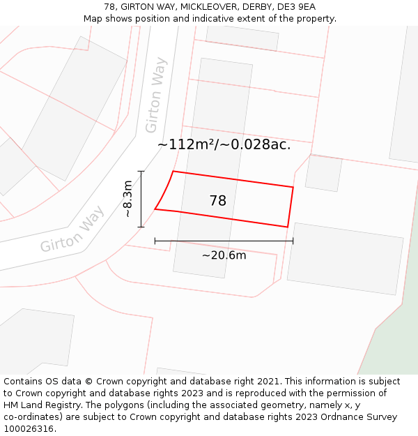 78, GIRTON WAY, MICKLEOVER, DERBY, DE3 9EA: Plot and title map