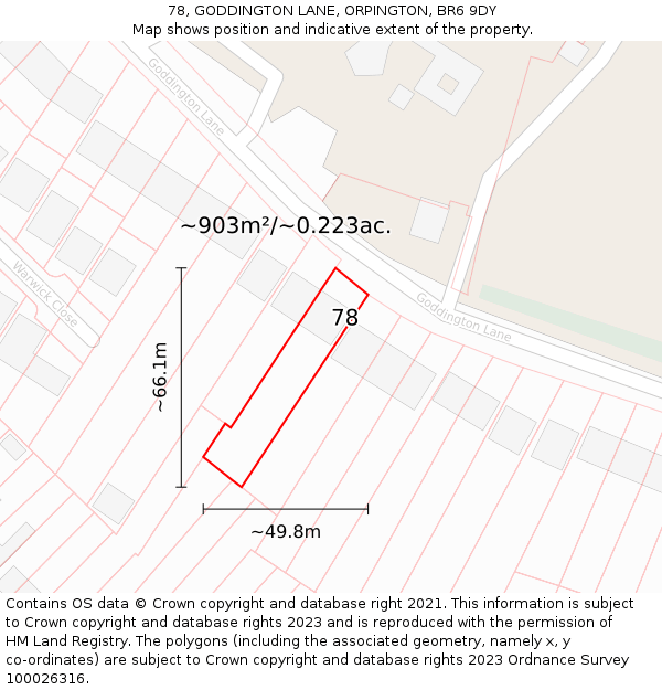 78, GODDINGTON LANE, ORPINGTON, BR6 9DY: Plot and title map