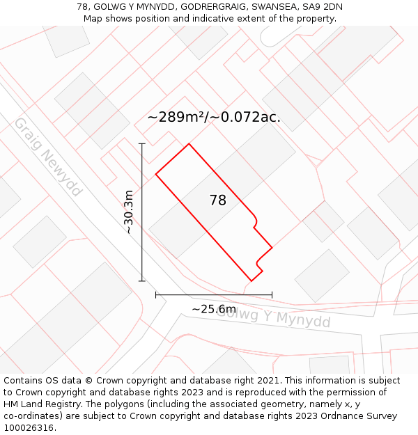 78, GOLWG Y MYNYDD, GODRERGRAIG, SWANSEA, SA9 2DN: Plot and title map