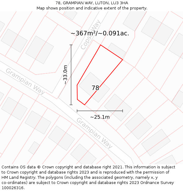78, GRAMPIAN WAY, LUTON, LU3 3HA: Plot and title map