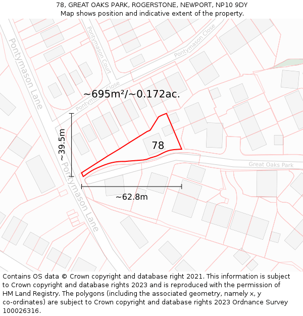 78, GREAT OAKS PARK, ROGERSTONE, NEWPORT, NP10 9DY: Plot and title map