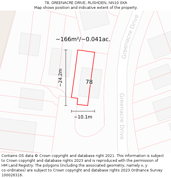 78, GREENACRE DRIVE, RUSHDEN, NN10 0XA: Plot and title map