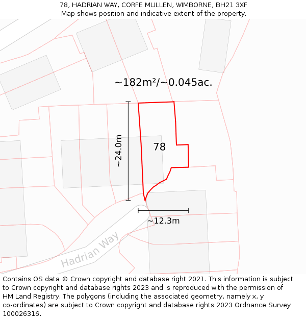 78, HADRIAN WAY, CORFE MULLEN, WIMBORNE, BH21 3XF: Plot and title map
