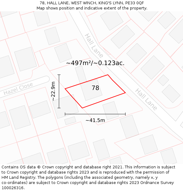 78, HALL LANE, WEST WINCH, KING'S LYNN, PE33 0QF: Plot and title map