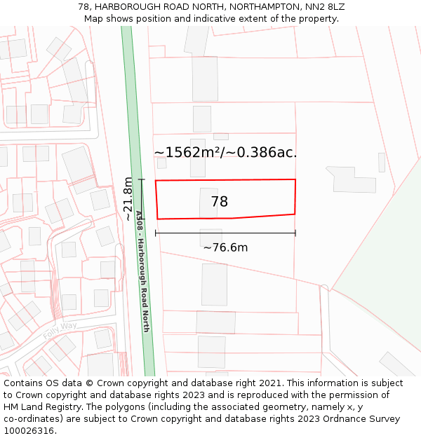 78, HARBOROUGH ROAD NORTH, NORTHAMPTON, NN2 8LZ: Plot and title map