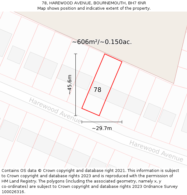 78, HAREWOOD AVENUE, BOURNEMOUTH, BH7 6NR: Plot and title map