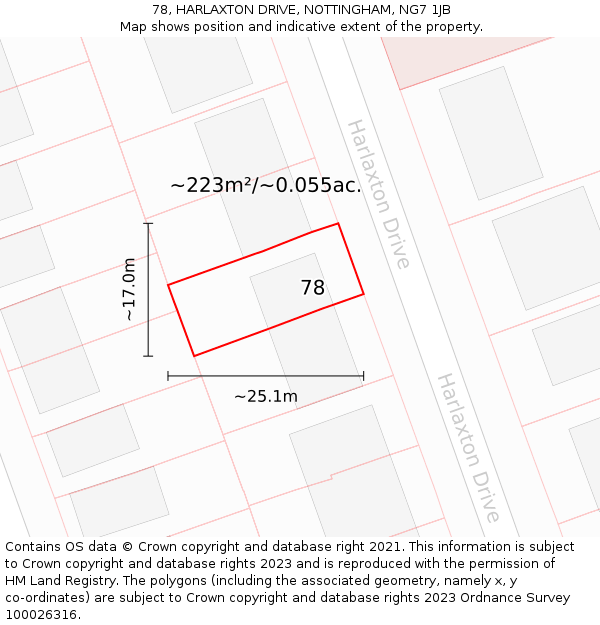 78, HARLAXTON DRIVE, NOTTINGHAM, NG7 1JB: Plot and title map