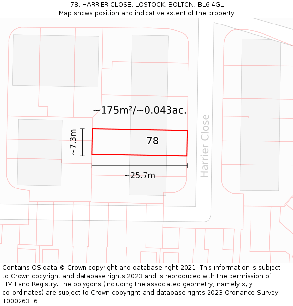 78, HARRIER CLOSE, LOSTOCK, BOLTON, BL6 4GL: Plot and title map