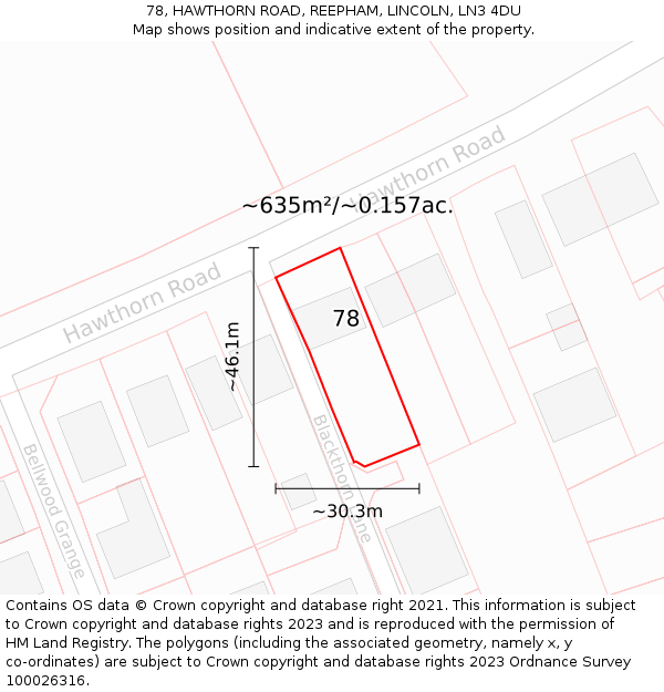 78, HAWTHORN ROAD, REEPHAM, LINCOLN, LN3 4DU: Plot and title map