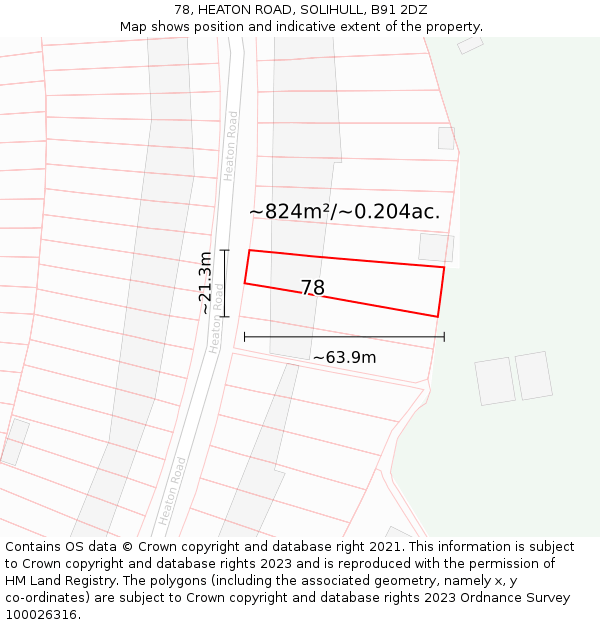 78, HEATON ROAD, SOLIHULL, B91 2DZ: Plot and title map