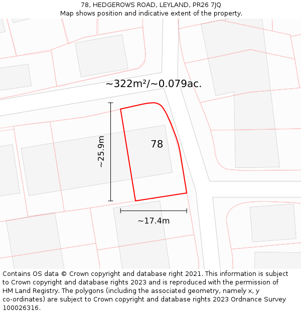 78, HEDGEROWS ROAD, LEYLAND, PR26 7JQ: Plot and title map