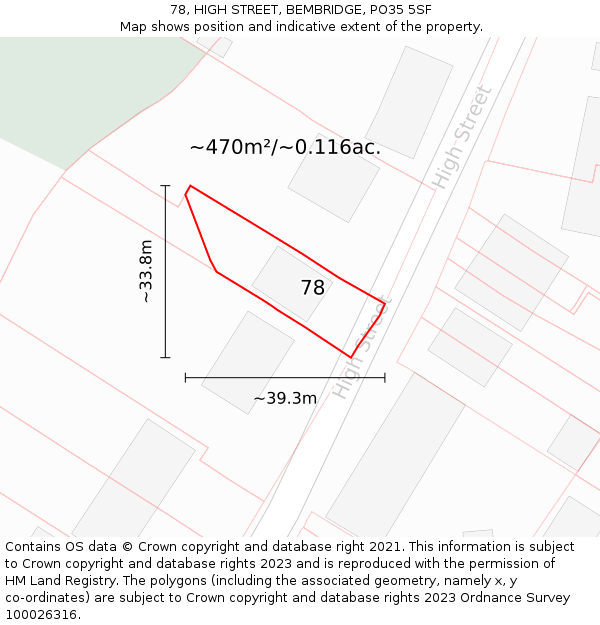 78, HIGH STREET, BEMBRIDGE, PO35 5SF: Plot and title map